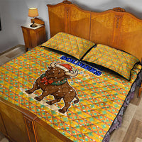 Buffalo Soldiers Christmas Quilt Bed Set with Yellow Cartoon Buffalo Santa Hat Design - Wonder Print Shop