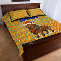 Buffalo Soldiers Christmas Quilt Bed Set with Yellow Cartoon Buffalo Santa Hat Design - Wonder Print Shop