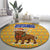 Buffalo Soldiers Christmas Round Carpet with Yellow Cartoon Buffalo Santa Hat Design - Wonder Print Shop
