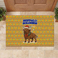 Buffalo Soldiers Christmas Rubber Doormat with Yellow Cartoon Buffalo Santa Hat Design - Wonder Print Shop