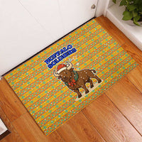 Buffalo Soldiers Christmas Rubber Doormat with Yellow Cartoon Buffalo Santa Hat Design - Wonder Print Shop