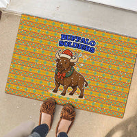 Buffalo Soldiers Christmas Rubber Doormat with Yellow Cartoon Buffalo Santa Hat Design - Wonder Print Shop