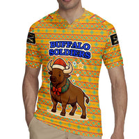 Buffalo Soldiers Christmas Rugby Jersey with Yellow Cartoon Buffalo Santa Hat Design - Wonder Print Shop