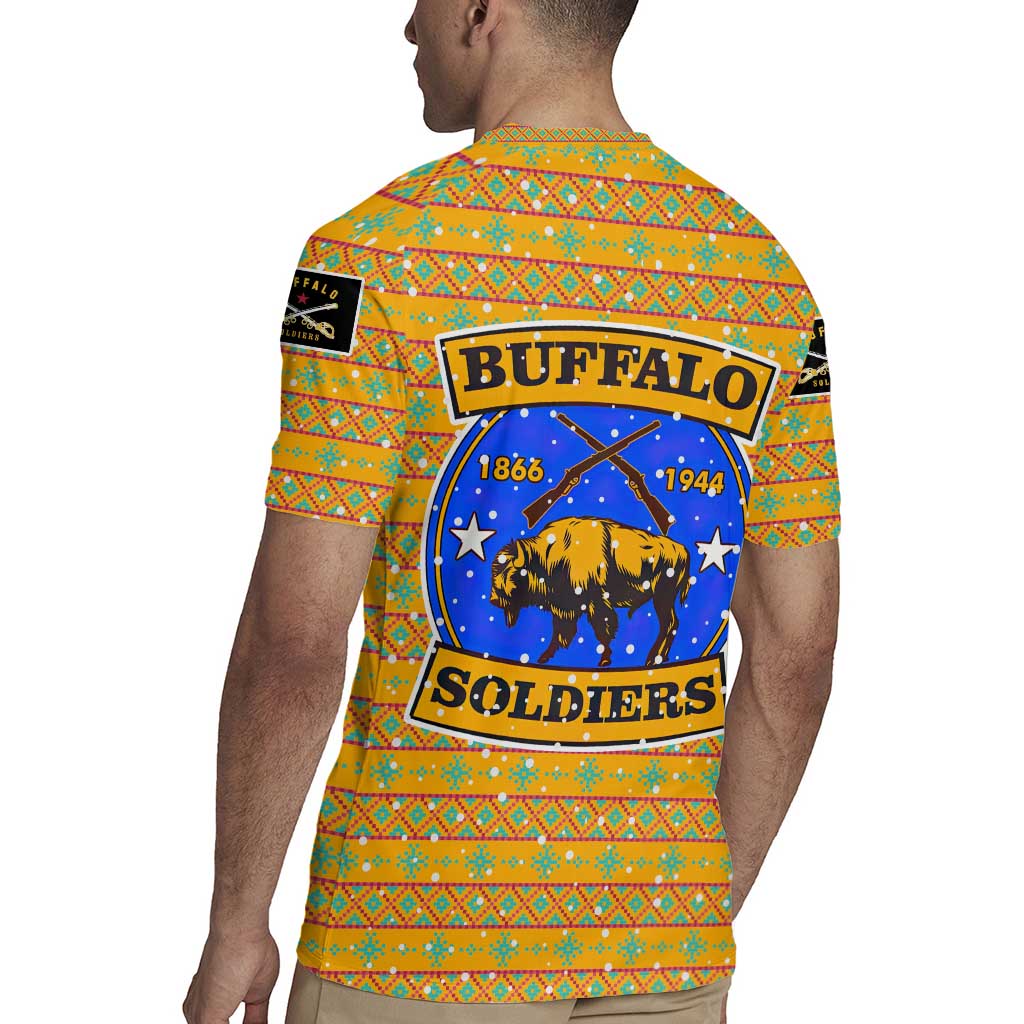 Buffalo Soldiers Christmas Rugby Jersey with Yellow Cartoon Buffalo Santa Hat Design - Wonder Print Shop