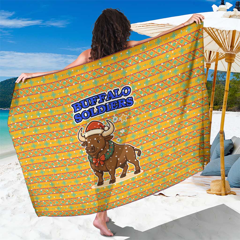 Buffalo Soldiers Christmas Sarong with Yellow Cartoon Buffalo Santa Hat Design - Wonder Print Shop