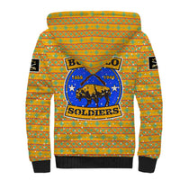 Buffalo Soldiers Christmas Sherpa Hoodie with Yellow Cartoon Buffalo Santa Hat Design - Wonder Print Shop