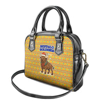 Buffalo Soldiers Christmas Shoulder Handbag with Yellow Cartoon Buffalo Santa Hat Design - Wonder Print Shop