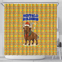 Buffalo Soldiers Christmas Shower Curtain with Yellow Cartoon Buffalo Santa Hat Design - Wonder Print Shop