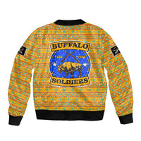Buffalo Soldiers Christmas Sleeve Zip Bomber Jacket with Yellow Cartoon Buffalo Santa Hat Design - Wonder Print Shop