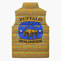 Buffalo Soldiers Christmas Sleeveless Puffer Jacket with Yellow Cartoon Buffalo Santa Hat Design - Wonder Print Shop