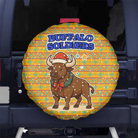 Buffalo Soldiers Christmas Spare Tire Cover with Yellow Cartoon Buffalo Santa Hat Design - Wonder Print Shop