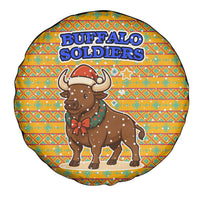 Buffalo Soldiers Christmas Spare Tire Cover with Yellow Cartoon Buffalo Santa Hat Design - Wonder Print Shop