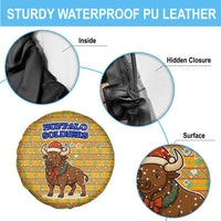 Buffalo Soldiers Christmas Spare Tire Cover with Yellow Cartoon Buffalo Santa Hat Design - Wonder Print Shop