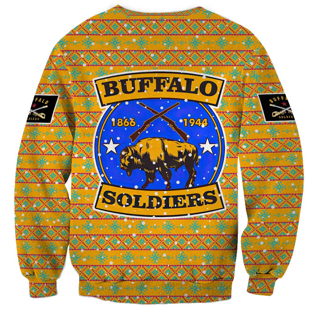 Buffalo Soldiers Christmas Sweatshirt with Yellow Cartoon Buffalo Santa Hat Design - Wonder Print Shop