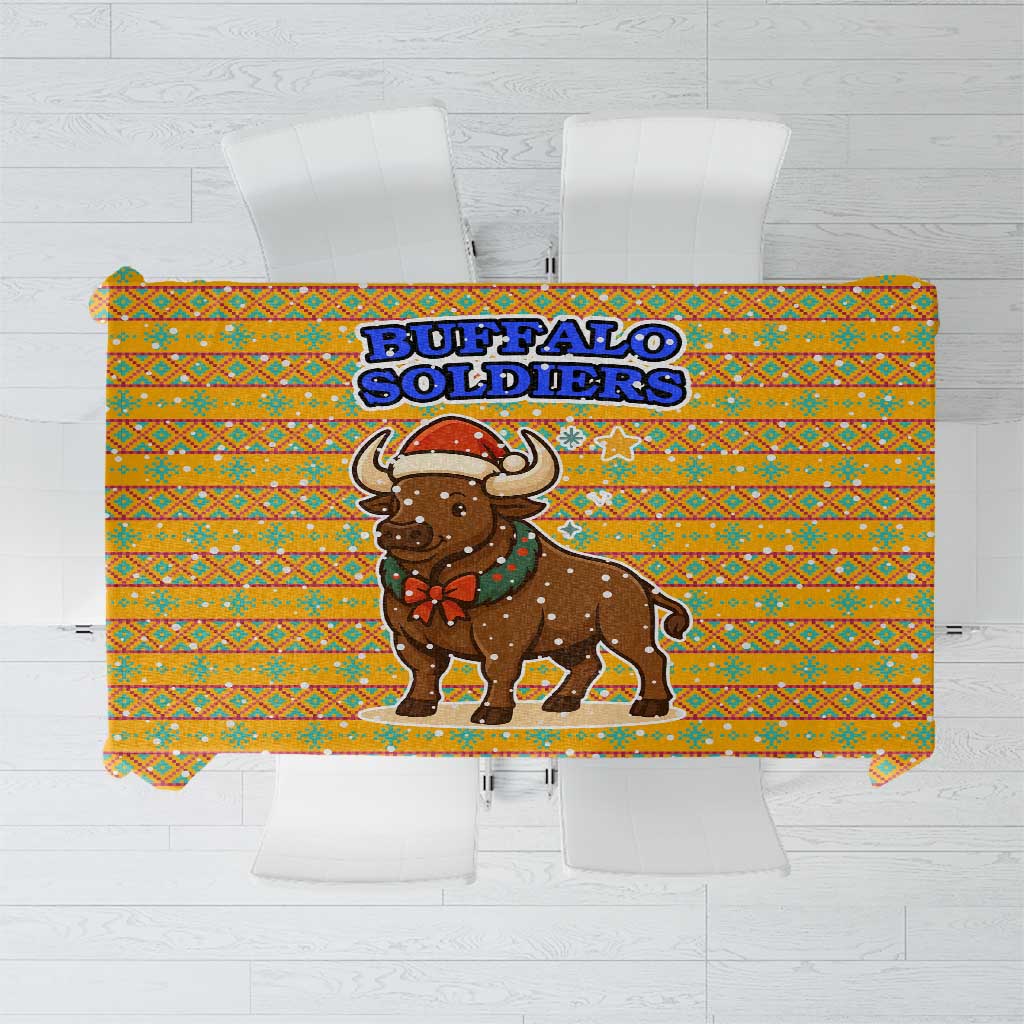 Buffalo Soldiers Christmas Tablecloth with Yellow Cartoon Buffalo Santa Hat Design - Wonder Print Shop