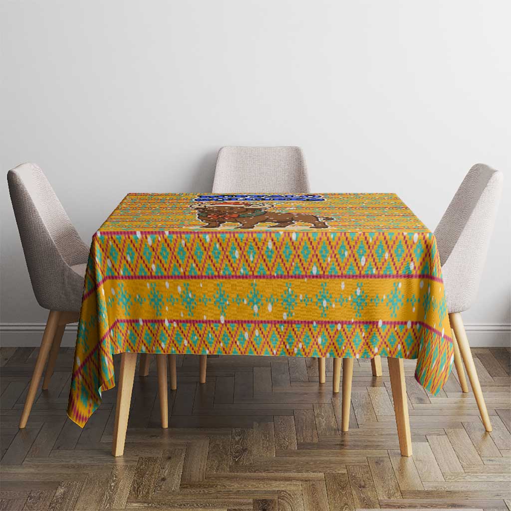 Buffalo Soldiers Christmas Tablecloth with Yellow Cartoon Buffalo Santa Hat Design - Wonder Print Shop
