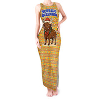 Buffalo Soldiers Christmas Tank Maxi Dress with Yellow Cartoon Buffalo Santa Hat Design - Wonder Print Shop