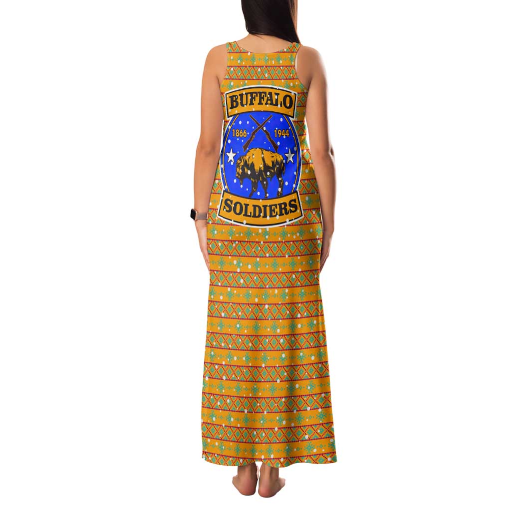 Buffalo Soldiers Christmas Tank Maxi Dress with Yellow Cartoon Buffalo Santa Hat Design - Wonder Print Shop
