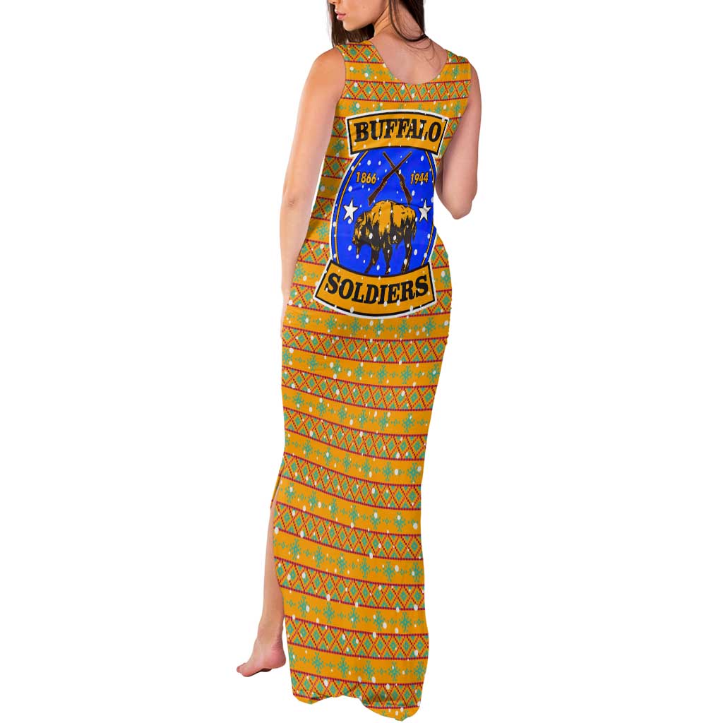 Buffalo Soldiers Christmas Tank Maxi Dress with Yellow Cartoon Buffalo Santa Hat Design - Wonder Print Shop