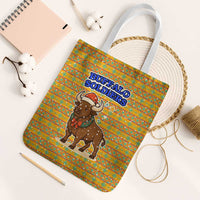 Buffalo Soldiers Christmas Tote Bag with Yellow Cartoon Buffalo Santa Hat Design - Wonder Print Shop