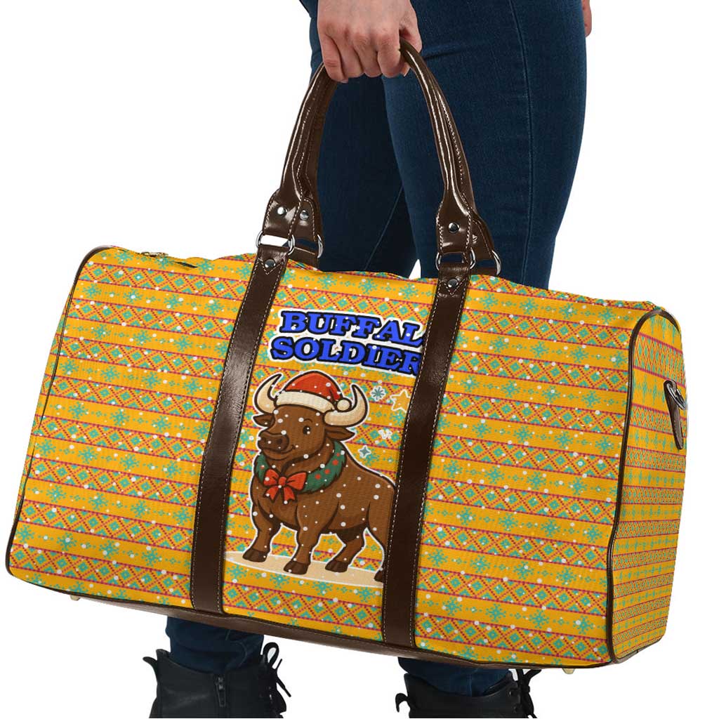 Buffalo Soldiers Christmas Travel Bag with Yellow Cartoon Buffalo Santa Hat Design - Wonder Print Shop