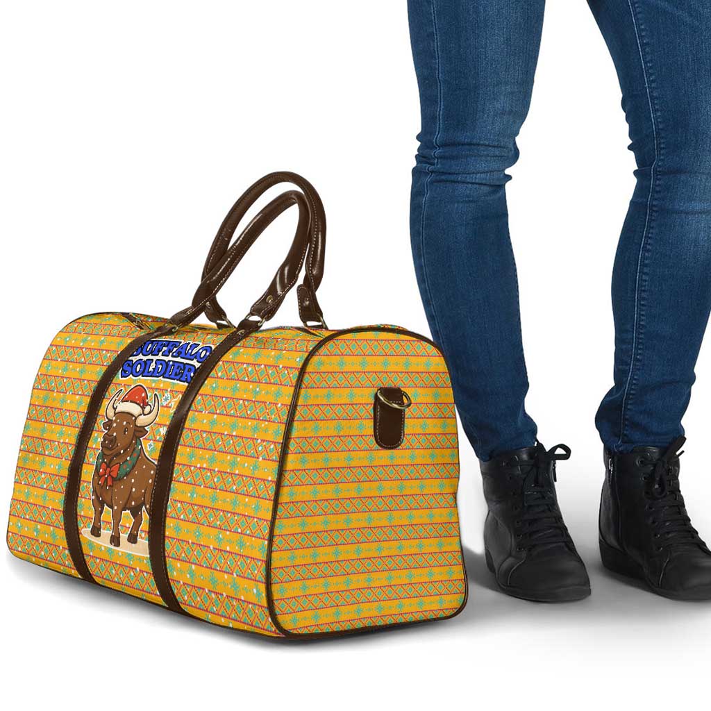 Buffalo Soldiers Christmas Travel Bag with Yellow Cartoon Buffalo Santa Hat Design - Wonder Print Shop
