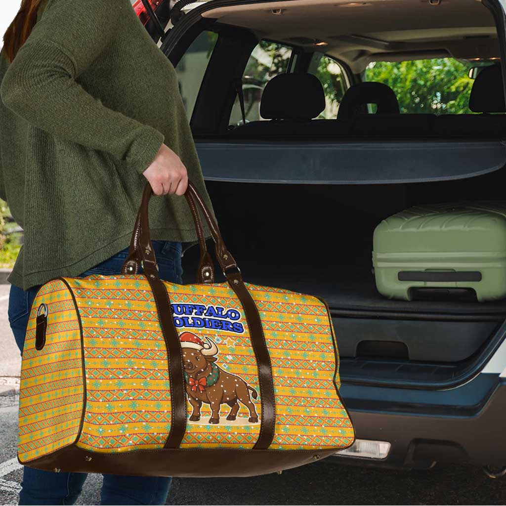 Buffalo Soldiers Christmas Travel Bag with Yellow Cartoon Buffalo Santa Hat Design - Wonder Print Shop