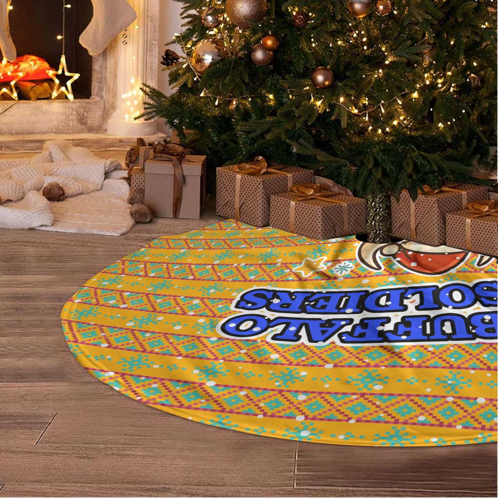 Buffalo Soldiers Christmas Tree Skirt with Yellow Cartoon Buffalo Santa Hat Design - Wonder Print Shop