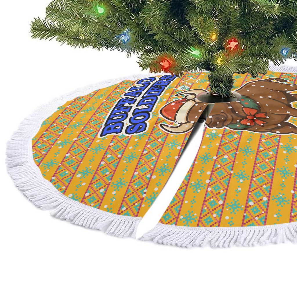 Buffalo Soldiers Christmas Tree Skirt with Yellow Cartoon Buffalo Santa Hat Design - Wonder Print Shop