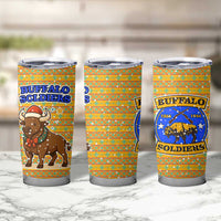 Buffalo Soldiers Christmas Tumbler Cup with Yellow Cartoon Buffalo Santa Hat Design - Wonder Print Shop