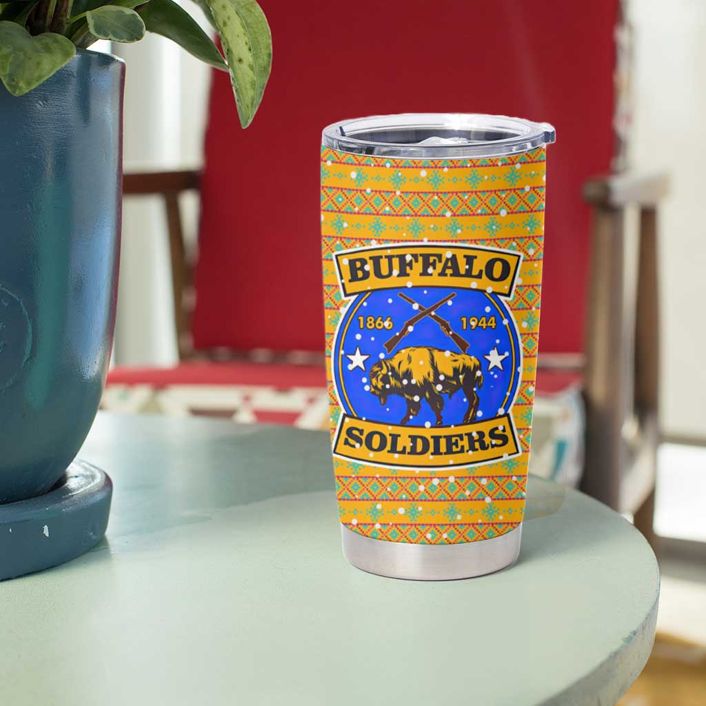 Buffalo Soldiers Christmas Tumbler Cup with Yellow Cartoon Buffalo Santa Hat Design - Wonder Print Shop
