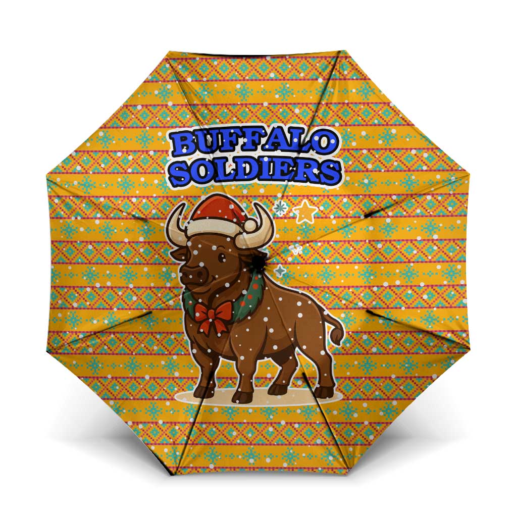 Buffalo Soldiers Christmas Umbrella with Yellow Cartoon Buffalo Santa Hat Design - Wonder Print Shop