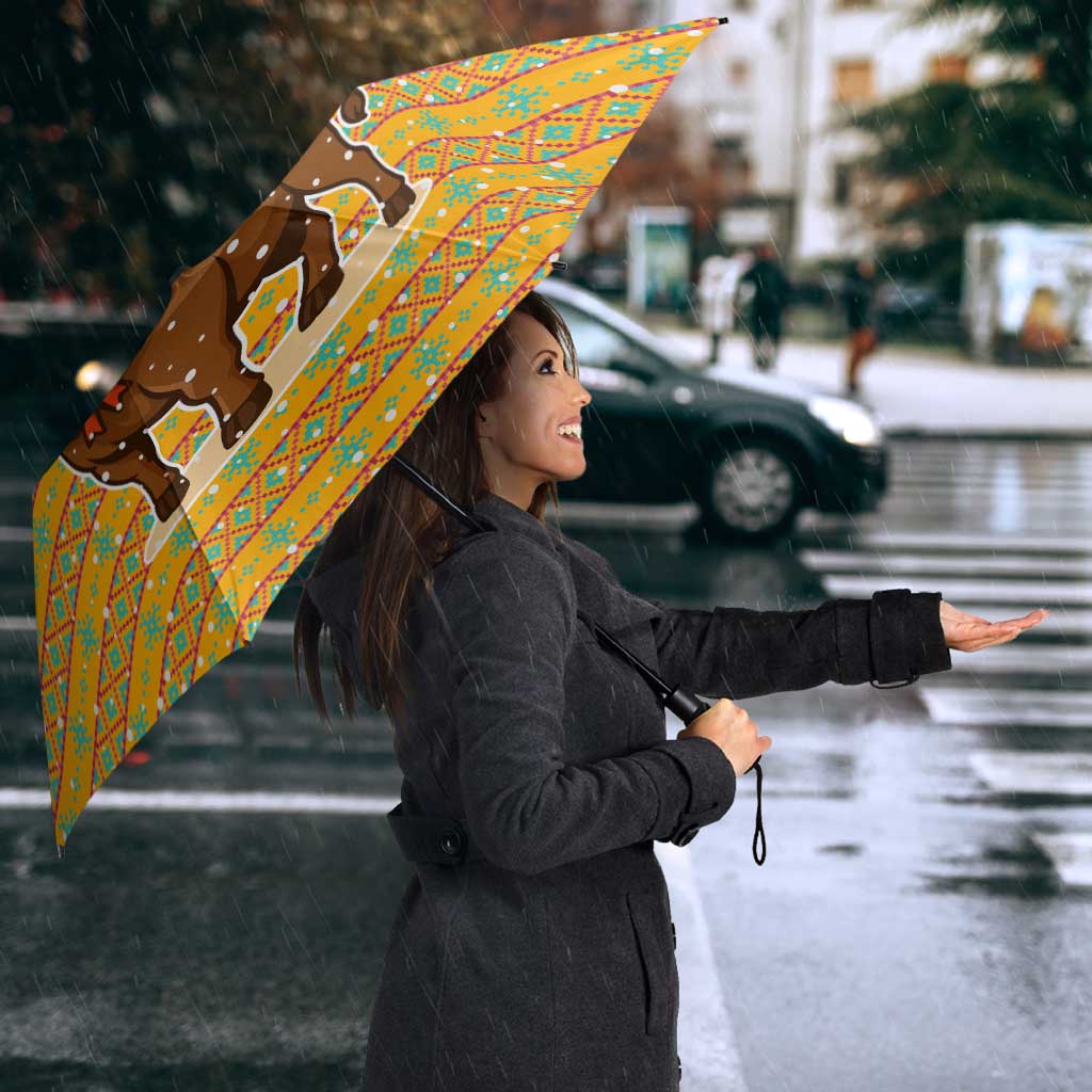 Buffalo Soldiers Christmas Umbrella with Yellow Cartoon Buffalo Santa Hat Design - Wonder Print Shop