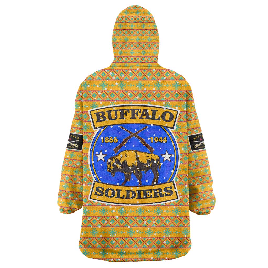 Buffalo Soldiers Christmas Wearable Blanket Hoodie with Yellow Cartoon Buffalo Santa Hat Design - Wonder Print Shop