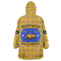 Buffalo Soldiers Christmas Wearable Blanket Hoodie with Yellow Cartoon Buffalo Santa Hat Design - Wonder Print Shop