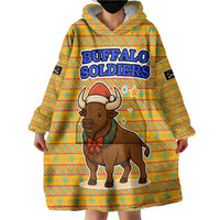 Buffalo Soldiers Christmas Wearable Blanket Hoodie with Yellow Cartoon Buffalo Santa Hat Design - Wonder Print Shop