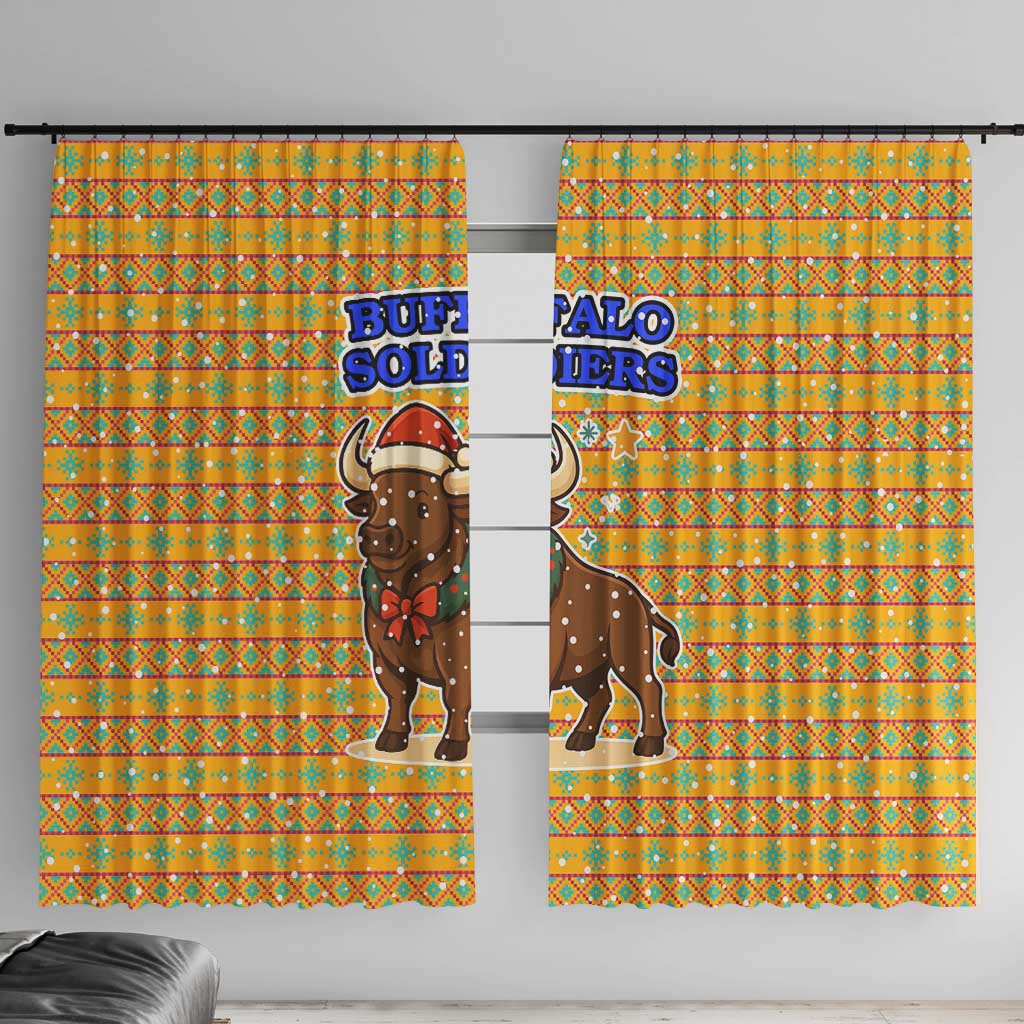 Buffalo Soldiers Christmas Window Curtain with Yellow Cartoon Buffalo Santa Hat Design - Wonder Print Shop