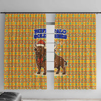 Buffalo Soldiers Christmas Window Curtain with Yellow Cartoon Buffalo Santa Hat Design - Wonder Print Shop