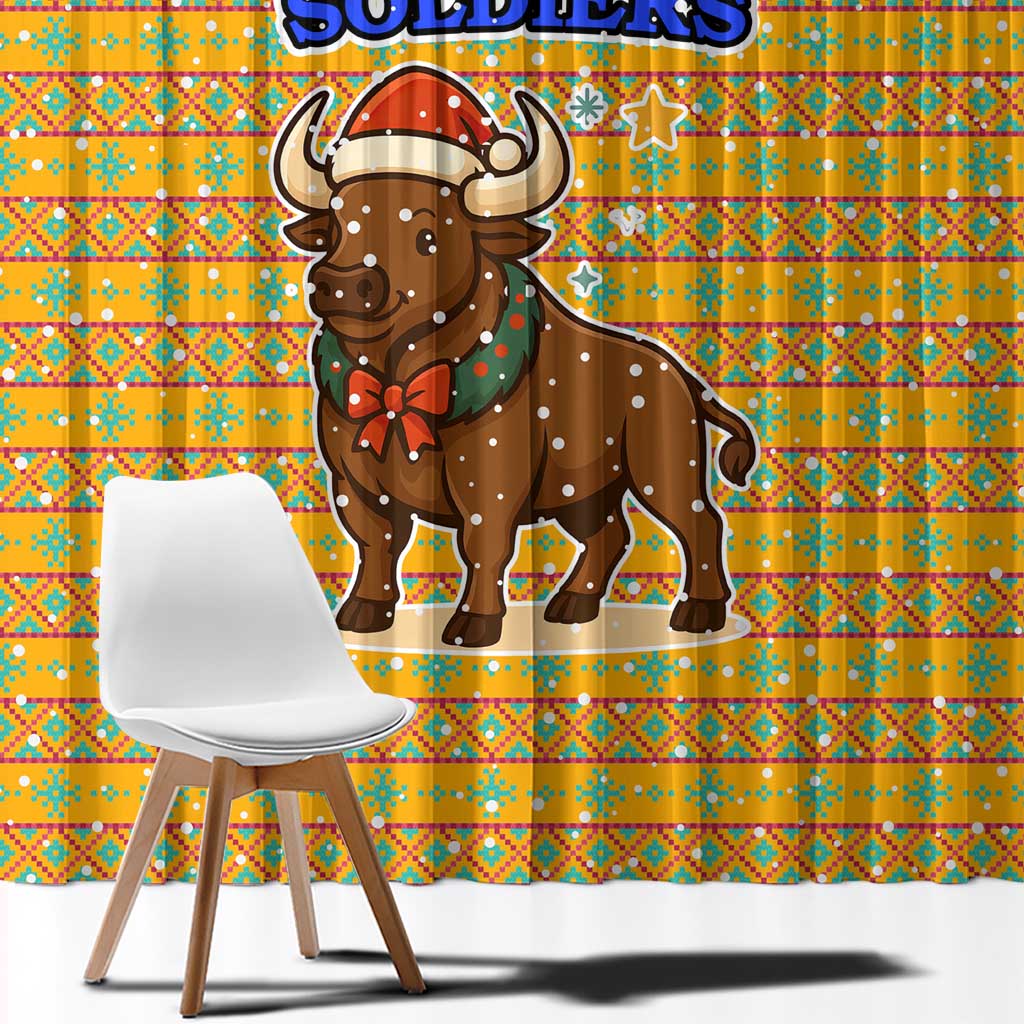 Buffalo Soldiers Christmas Window Curtain with Yellow Cartoon Buffalo Santa Hat Design - Wonder Print Shop