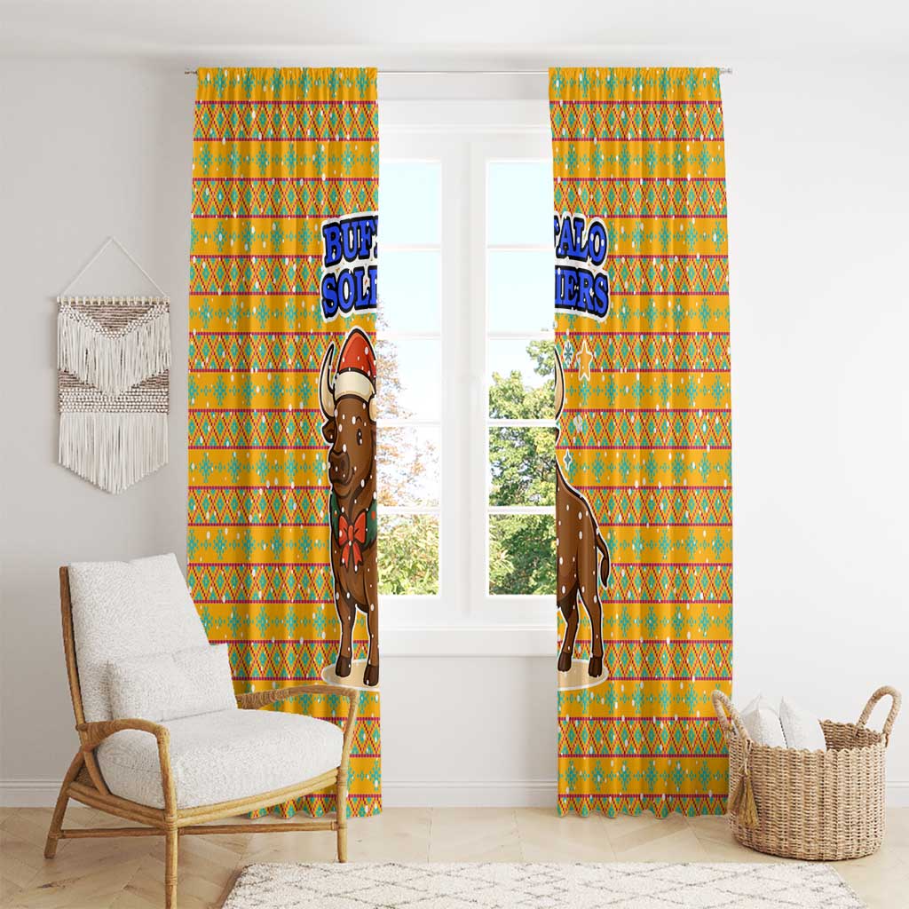 Buffalo Soldiers Christmas Window Curtain with Yellow Cartoon Buffalo Santa Hat Design - Wonder Print Shop