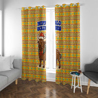 Buffalo Soldiers Christmas Window Curtain with Yellow Cartoon Buffalo Santa Hat Design - Wonder Print Shop