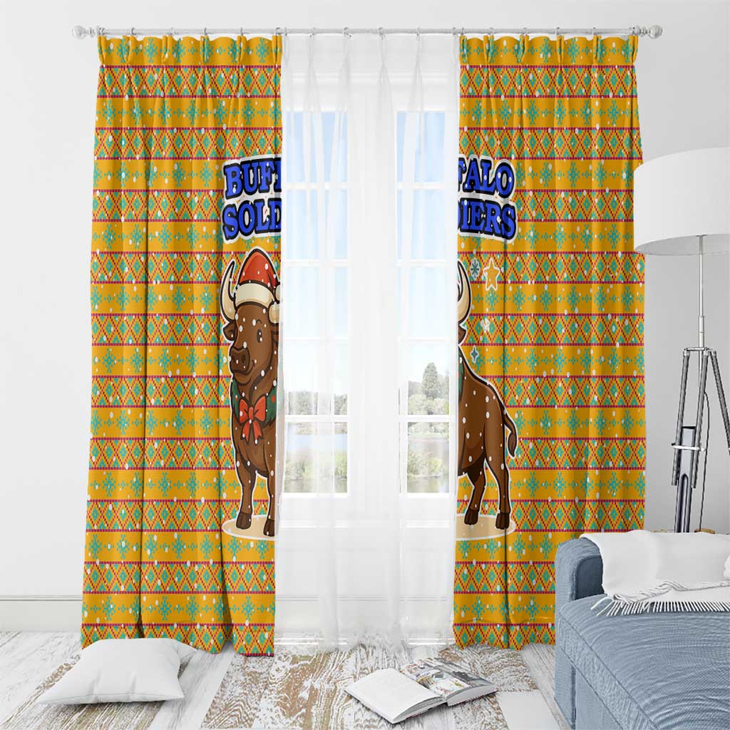 Buffalo Soldiers Christmas Window Curtain with Yellow Cartoon Buffalo Santa Hat Design - Wonder Print Shop