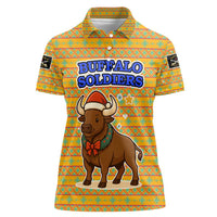 Buffalo Soldiers Christmas Women Polo Shirt with Yellow Cartoon Buffalo Santa Hat Design - Wonder Print Shop