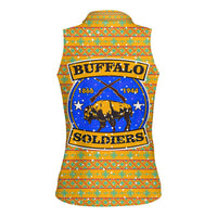 Buffalo Soldiers Christmas Women Sleeveless Polo Shirt with Yellow Cartoon Buffalo Santa Hat Design - Wonder Print Shop