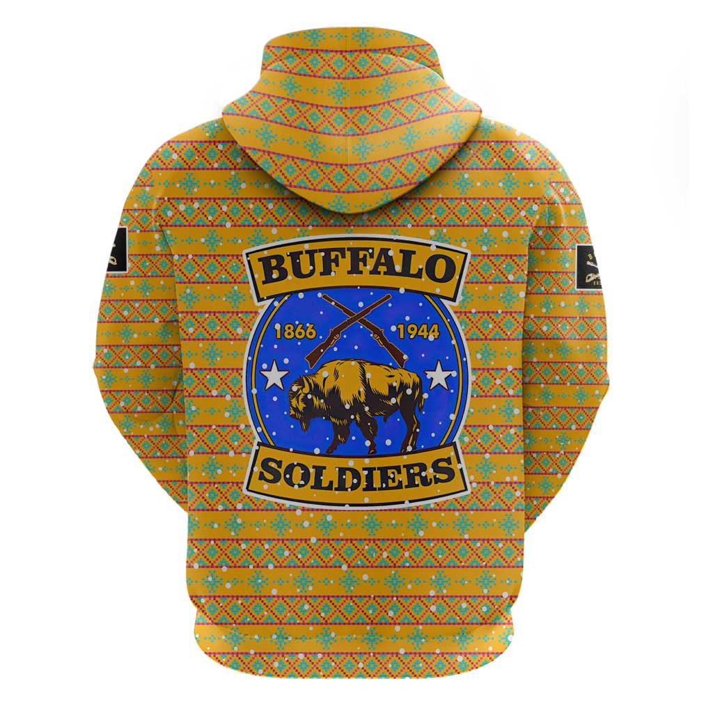 Buffalo Soldiers Christmas Zip Hoodie with Yellow Cartoon Buffalo Santa Hat Design - Wonder Print Shop