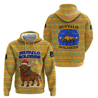Buffalo Soldiers Christmas Zip Hoodie with Yellow Cartoon Buffalo Santa Hat Design - Wonder Print Shop