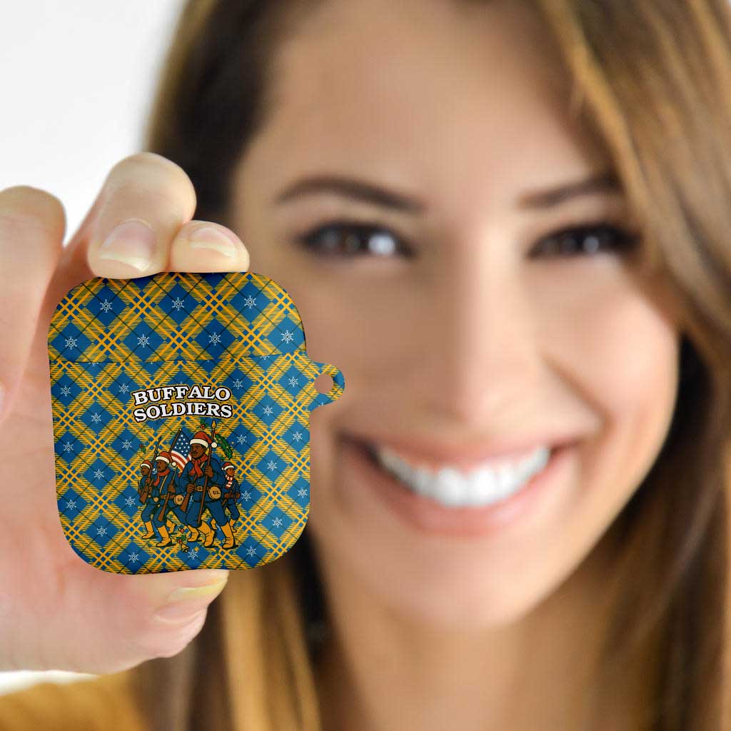 Buffalo Soldiers Christmas AirPods Case with Blue Yellow Plaid Parade Illustration Design - Wonder Print Shop