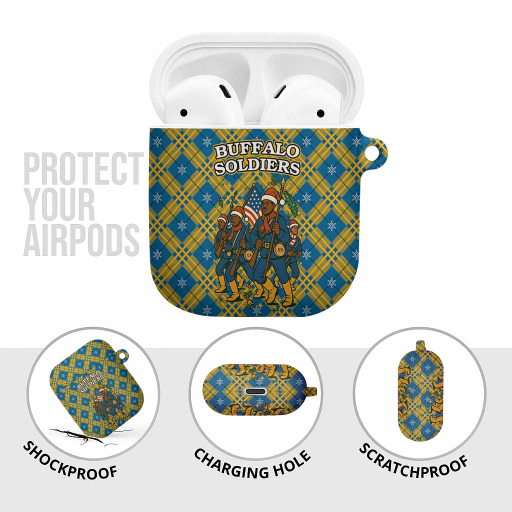 Buffalo Soldiers Christmas AirPods Case with Blue Yellow Plaid Parade Illustration Design - Wonder Print Shop