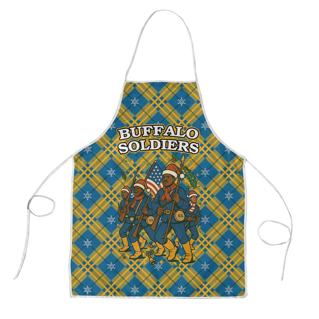 Buffalo Soldiers Christmas Apron with Blue Yellow Plaid Parade Illustration Design - Wonder Print Shop