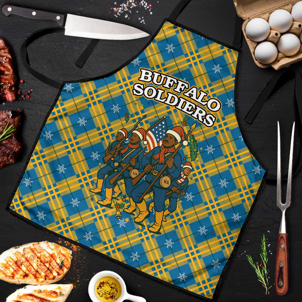 Buffalo Soldiers Christmas Apron with Blue Yellow Plaid Parade Illustration Design - Wonder Print Shop